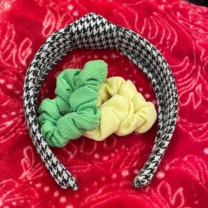 Black and White Houndstooth Headband with Scrunchies